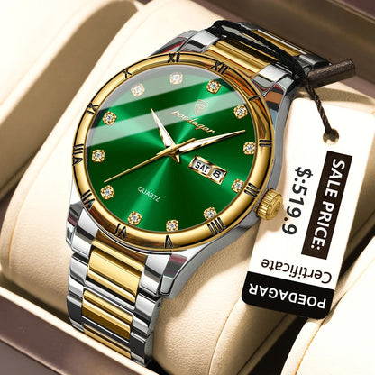 POEDAGAR Top Luxus Uhr Für Mann Datum Woche Wasserdicht Leucht Mann Armbanduhr Quarz Edelstahl herren Uhren Sport Reloj