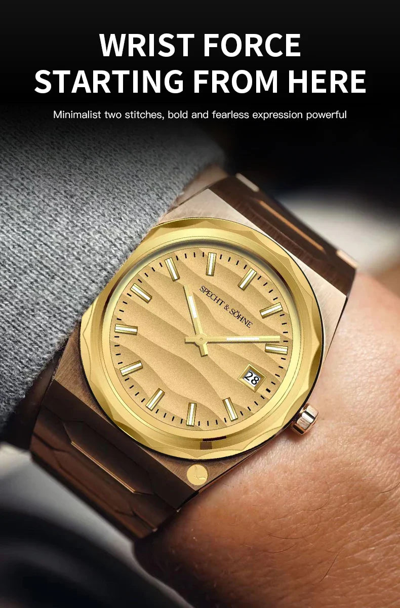 2025 Neuheiten Specht & Söhne 222 Gold Uhren Für Männer Super Slim Stahl Saphir Klassische Quarzuhr Relogio Masculino 37 MM