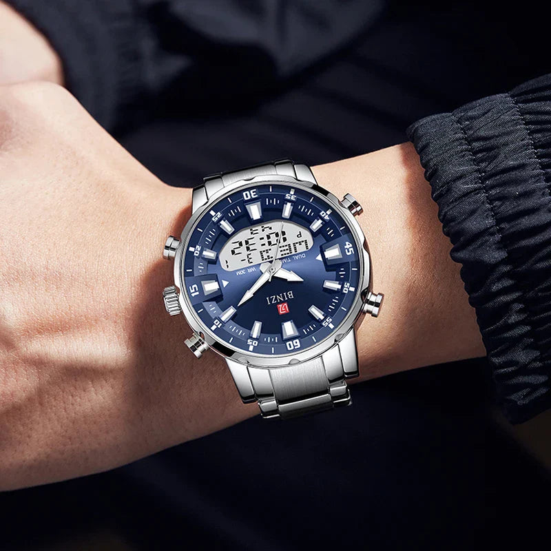 Top Marke Luxus Männer Armbanduhr Wasserdichte Sport Digitale Uhren Männer LED Stahl Militär Quarzuhr Gold farbe Große Zifferblatt Uhr