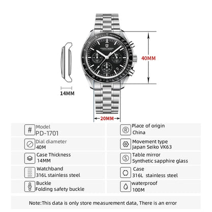PAGANI DESIGN 2025, neue Monduhr, Retro-Luxus-Quarzuhren für Herren, Edelstahl, leuchtend, wasserdicht, Sport-Chronograph, Herren
