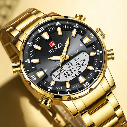 Top Marke Luxus Männer Armbanduhr Wasserdichte Sport Digitale Uhren Männer LED Stahl Militär Quarzuhr Gold farbe Große Zifferblatt Uhr