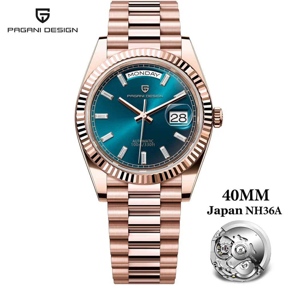 PAGANI DESIGN DD40 Herrenuhren 2024, Top-Luxus-Roségold-Uhr für Herren, automatische mechanische Armbanduhren, wasserdichte Geschenkuhr