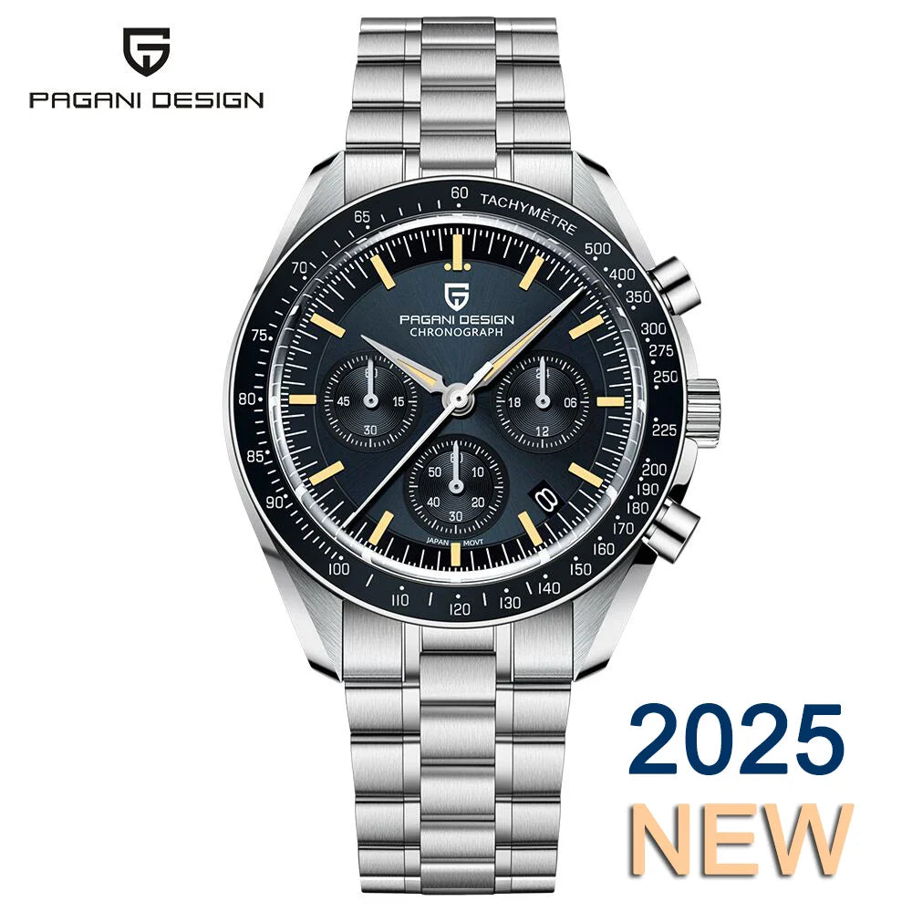 PAGANI DESIGN 2025, neue Monduhr, Retro-Luxus-Quarzuhren für Herren, Edelstahl, leuchtend, wasserdicht, Sport-Chronograph, Herren