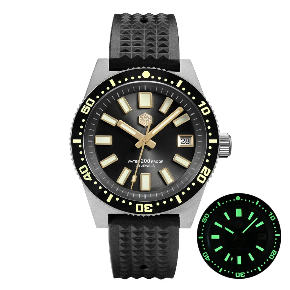 San Martin 40mm 62mas V3 Diver Watch For Men Kanagawa Surfing Dial NH35 Automatic Mechanical 20Bar Full Luminous Rubber Strap