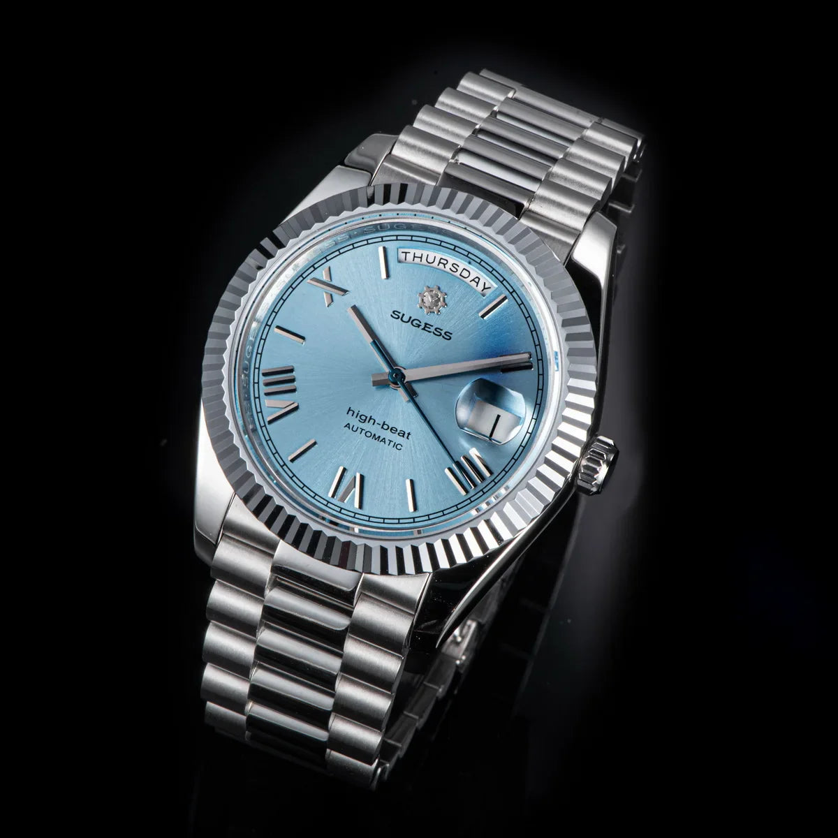 2023 neue Sugess Uhr von Männern 40mm Tag Datum automatische Dandong Sl3034 Uhrwerk Retro mechanische Armbanduhr Saphirglas golden