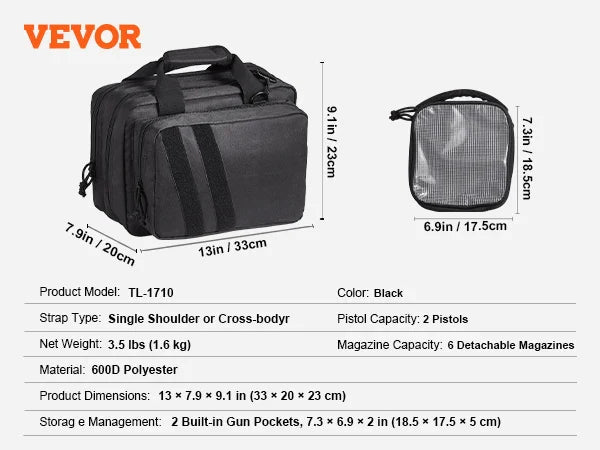 VEVOR Pistolentasche, Gewehrtasche, Pistolentaschen für 6 Pistolen, Pistolenrucksack mit 6 unabhängigen Pistolentaschen & 10 Magazinen, Pistolenrucksack für Outdoor-Jagd, Abschließbare Tasche, Braun