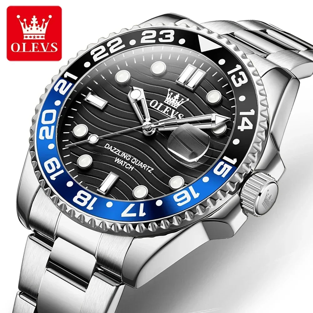 OLEVS 3610 Original Herrenuhren, luxuriös, wasserdicht, leuchtend, Herren-Armbanduhr, schlicht, Edelstahl, Business-Mode, klassische Uhr