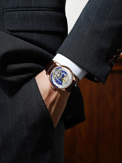AESOP Diamond Luxury Flying Tourbillon Movement Watch For Men Earth Enamel Dial  Sapphire Skeleton Mechanical Watches Business A