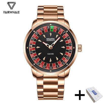 Hohe Qualität Mark Fairwhale Herren Armbanduhr Mode Einzigartige Rotierenden Roulette Zifferblatt Wasserdicht Quarz Mann Watche Dropshipping ﻿