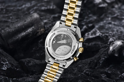 PAGANI DESIGN 2025, Silber, Gold, Mond, Luxus-Quarzuhren, Herren-Sport-Chronograph, Saphirglas, Edelstahluhr für Herren