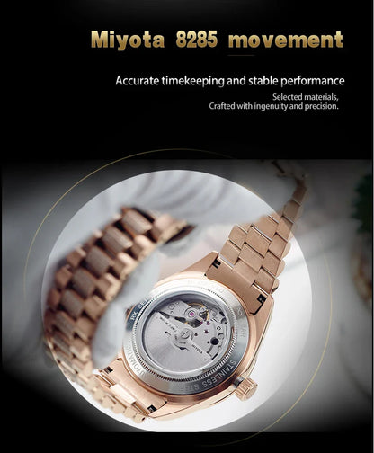 OBLVLO Men's Luxury Watch Yellow Gold White Dial Automatic Date Diamond Bezel Mechanical Bracelet Watches with Day RX-DD