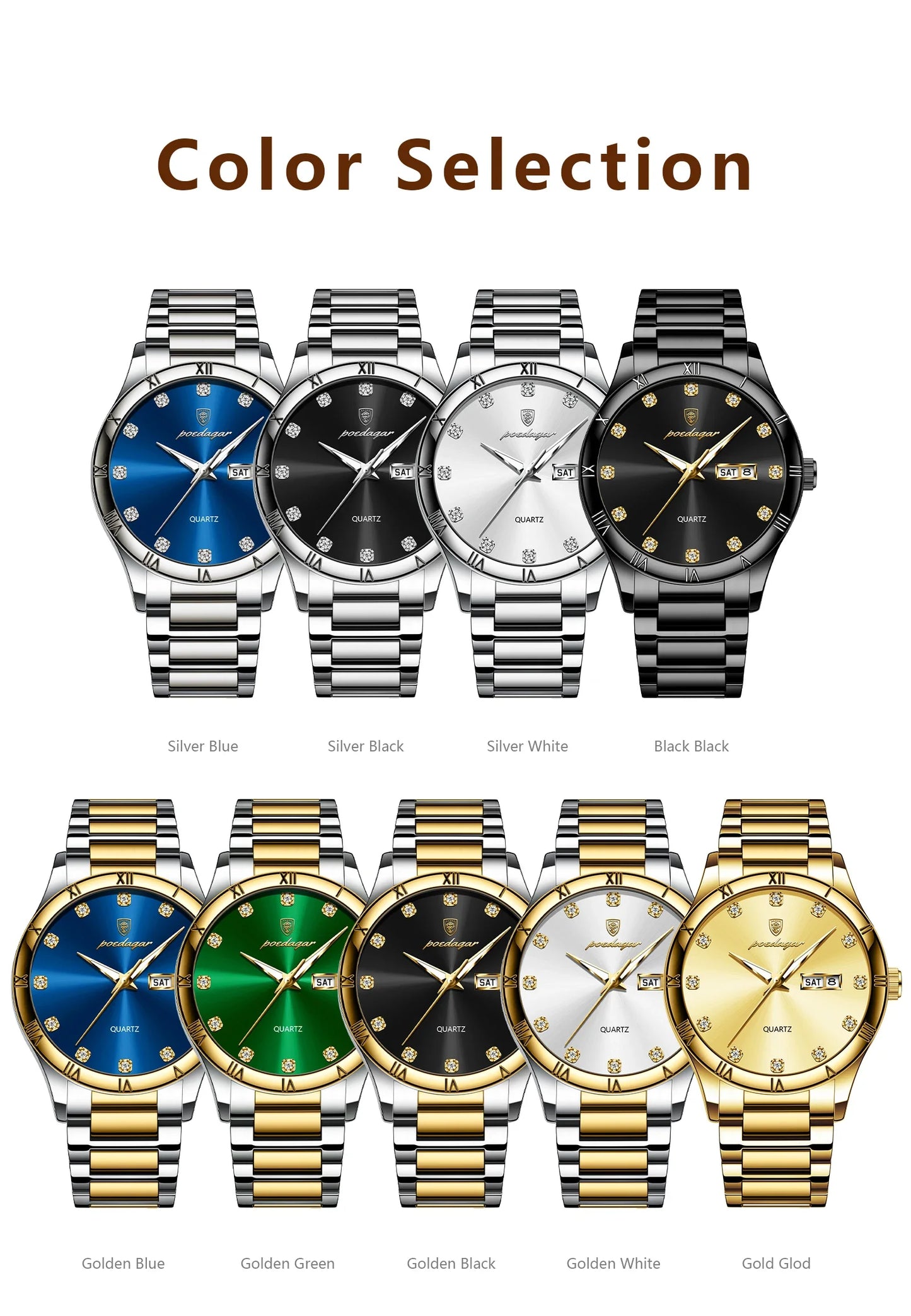 POEDAGAR Top Luxus Uhr Für Mann Datum Woche Wasserdicht Leucht Mann Armbanduhr Quarz Edelstahl herren Uhren Sport Reloj