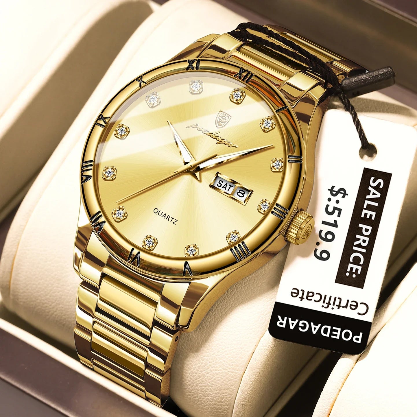 POEDAGAR Top Luxus Uhr Für Mann Datum Woche Wasserdicht Leucht Mann Armbanduhr Quarz Edelstahl herren Uhren Sport Reloj
