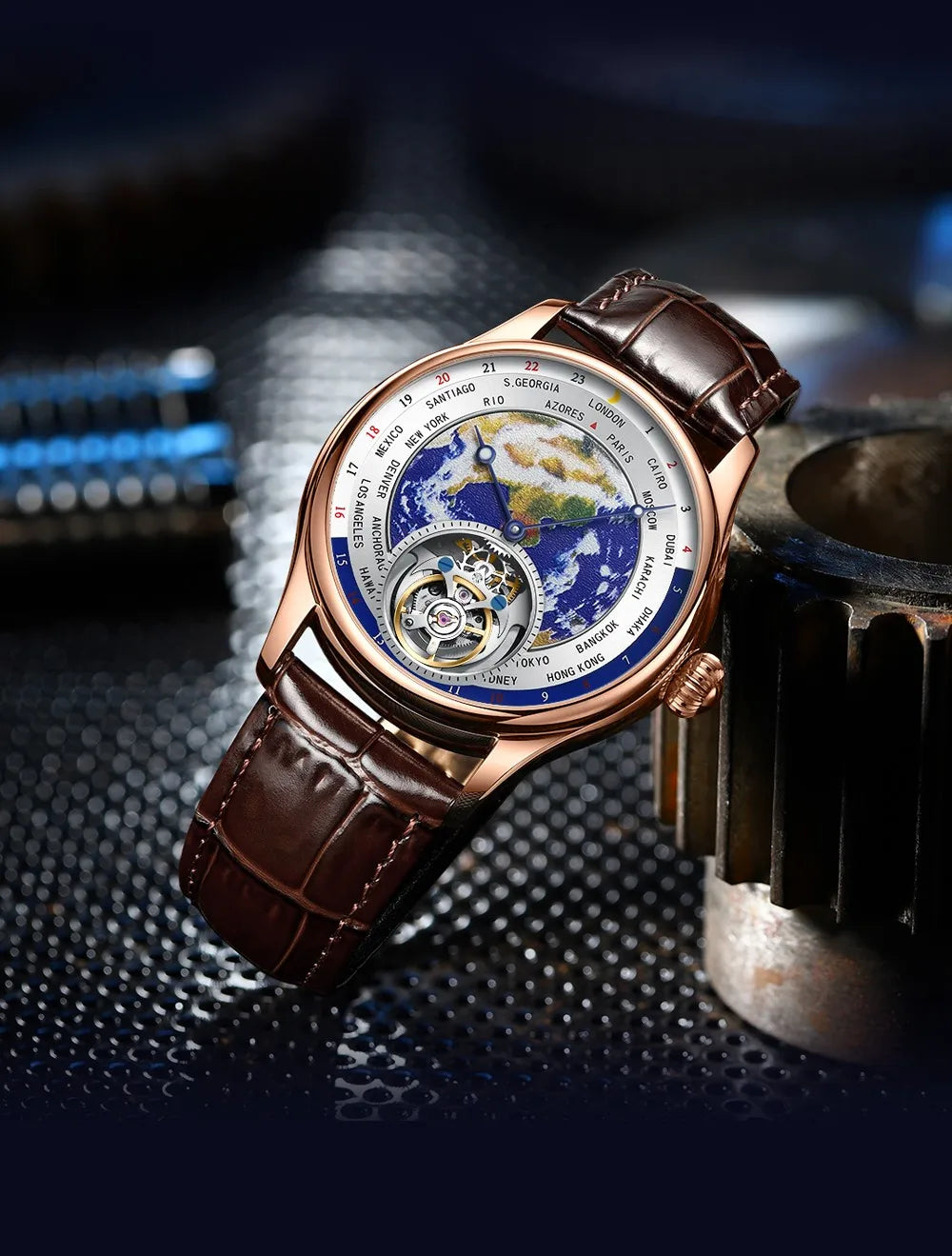 AESOP Diamond Luxury Flying Tourbillon Movement Watch For Men Earth Enamel Dial  Sapphire Skeleton Mechanical Watches Business A