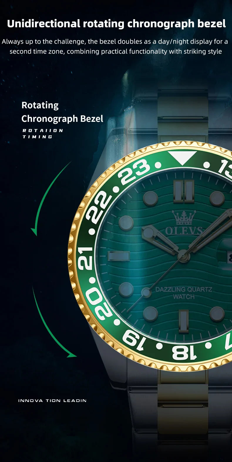 OLEVS 3610 Original Herrenuhren, luxuriös, wasserdicht, leuchtend, Herren-Armbanduhr, schlicht, Edelstahl, Business-Mode, klassische Uhr