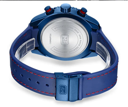 MINI FOCUS Chronograph Quarzuhren für Herren, modische Sport-Armbanduhr mit automatischem Datum, 24-Stunden-Anzeige, blaues Silikonarmband 0426