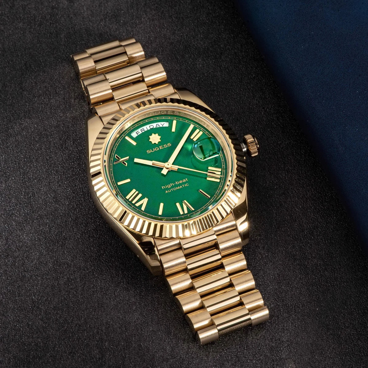 2023 neue Sugess Uhr von Männern 40mm Tag Datum automatische Dandong Sl3034 Uhrwerk Retro mechanische Armbanduhr Saphirglas golden