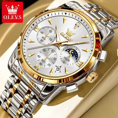 OLEVS 3639 Top Marke Original Luxus Neue Quarzuhr Edelstahl Uhr Für Männer Wasserdicht Leucht Mond Phase Herren Uhr