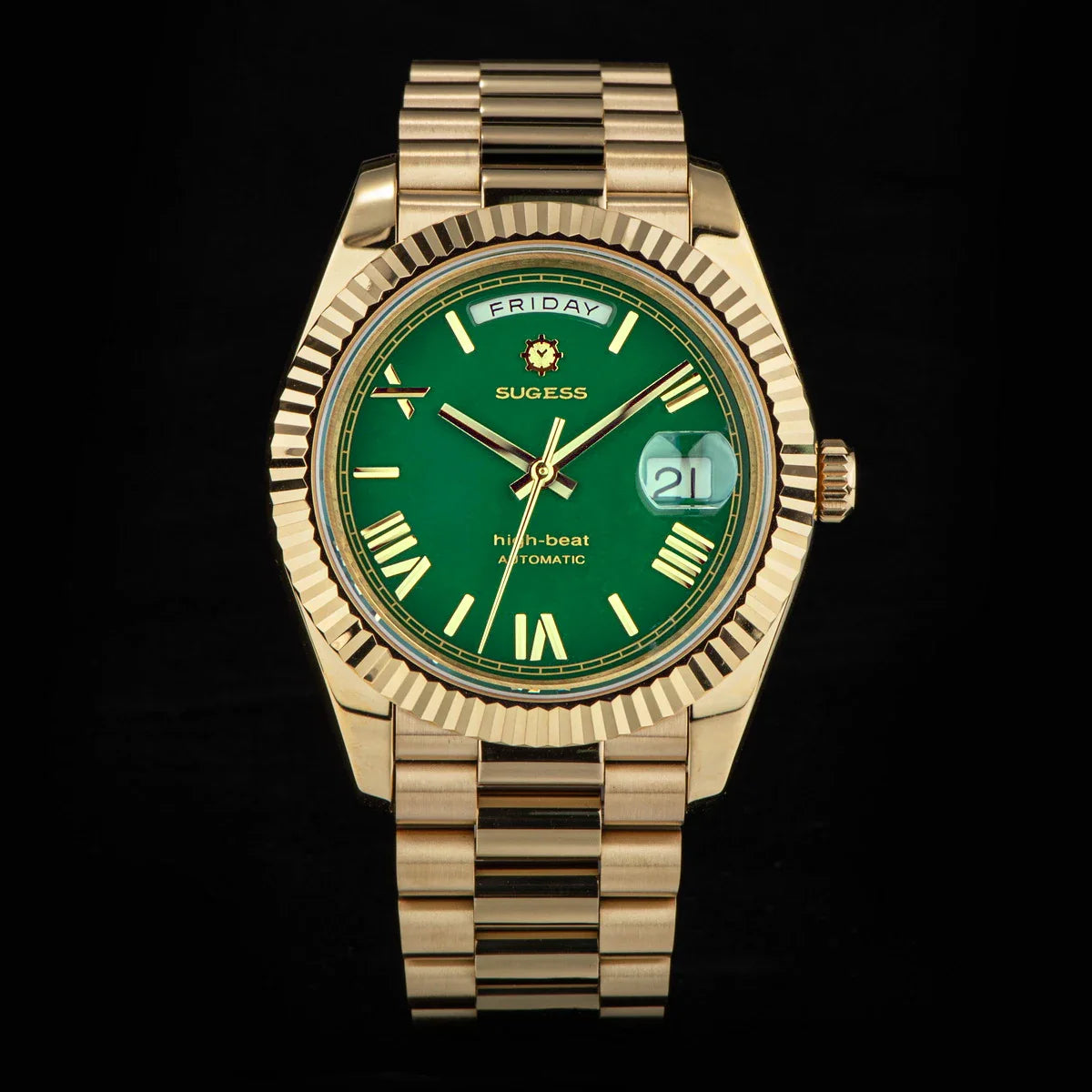 2023 neue Sugess Uhr von Männern 40mm Tag Datum automatische Dandong Sl3034 Uhrwerk Retro mechanische Armbanduhr Saphirglas golden