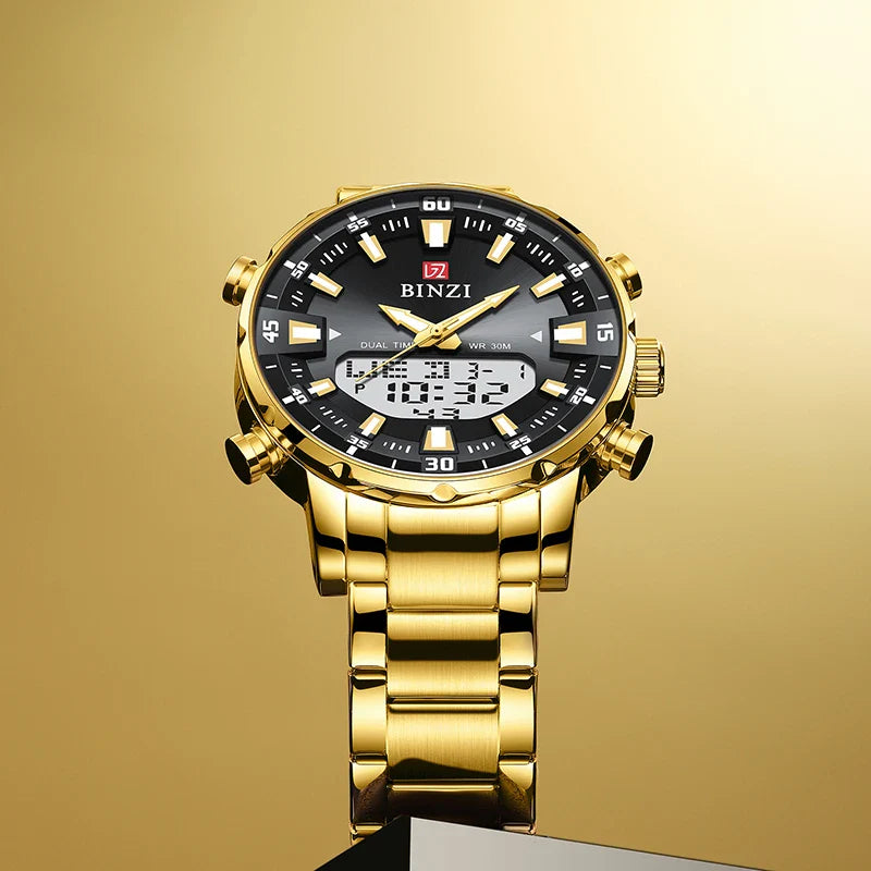Top Marke Luxus Männer Armbanduhr Wasserdichte Sport Digitale Uhren Männer LED Stahl Militär Quarzuhr Gold farbe Große Zifferblatt Uhr