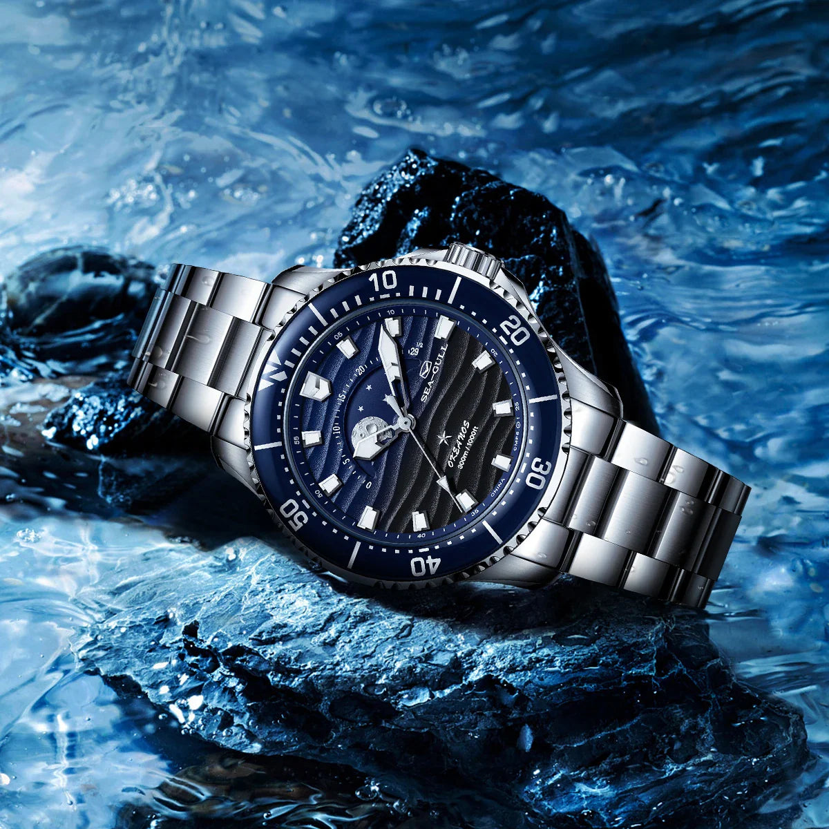 Seagull 43.5mm Diving Watch 300M Waterproof Automatic Mechanical Wristwatch Moon Phase Luminescent Men Watches 1215 New 2025