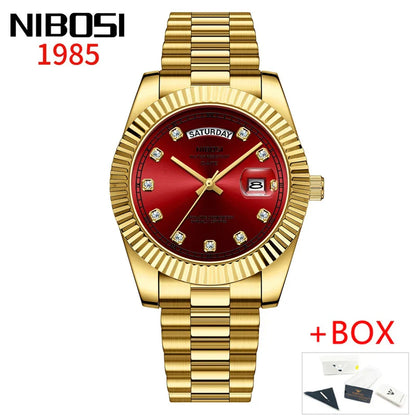 NIBOSI Luxus Gold Quarzuhr Männer Edelstahl Wasserdicht Leucht Datum Woche Mode Diamant Herren Uhren Relogio Masculino