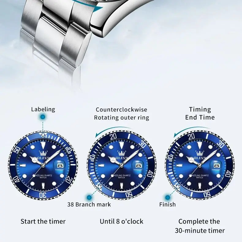 OLEVS 5885 Tauchserie Herrenuhr Luxus Automatik Datum Originaluhr Trendige Edelstahl Wasserdichte Sport Quarzuhr