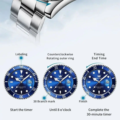 OLEVS 5885 Tauchserie Herrenuhr Luxus Automatik Datum Originaluhr Trendige Edelstahl Wasserdichte Sport Quarzuhr