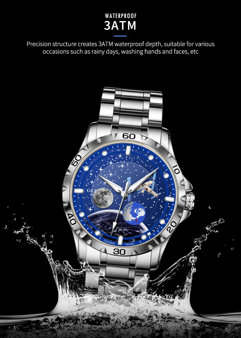 2025 NEUE GLENAW Männer Automatische Uhren Skeleton Starry Sky Mond Phase Leuchtende Wasserdichte Edelstahl Mechanische Uhr Männer