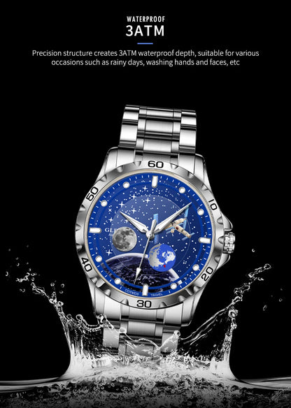 2025 NEUE GLENAW Männer Automatische Uhren Skeleton Starry Sky Mond Phase Leuchtende Wasserdichte Edelstahl Mechanische Uhr Männer