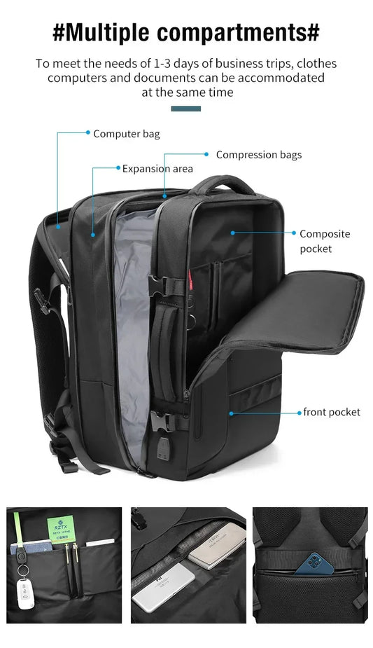 Reise Männer erweitert Laptop Rucksack Vakuum Kompression Wander rucksack USB-Aufladung Geschäft große Kapazität Rucksack für Pumpen