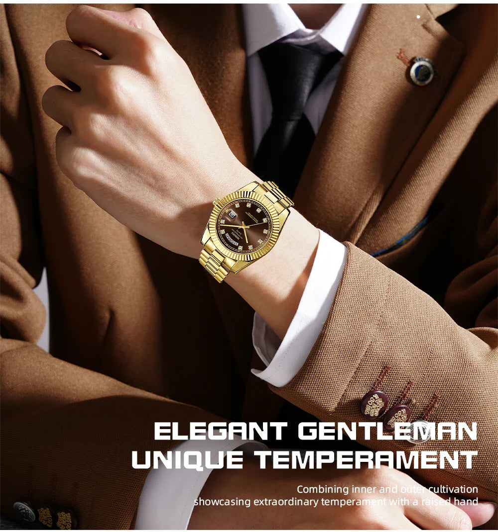 NIBOSI Luxus Gold Quarzuhr Männer Edelstahl Wasserdicht Leucht Datum Woche Mode Diamant Herren Uhren Relogio Masculino