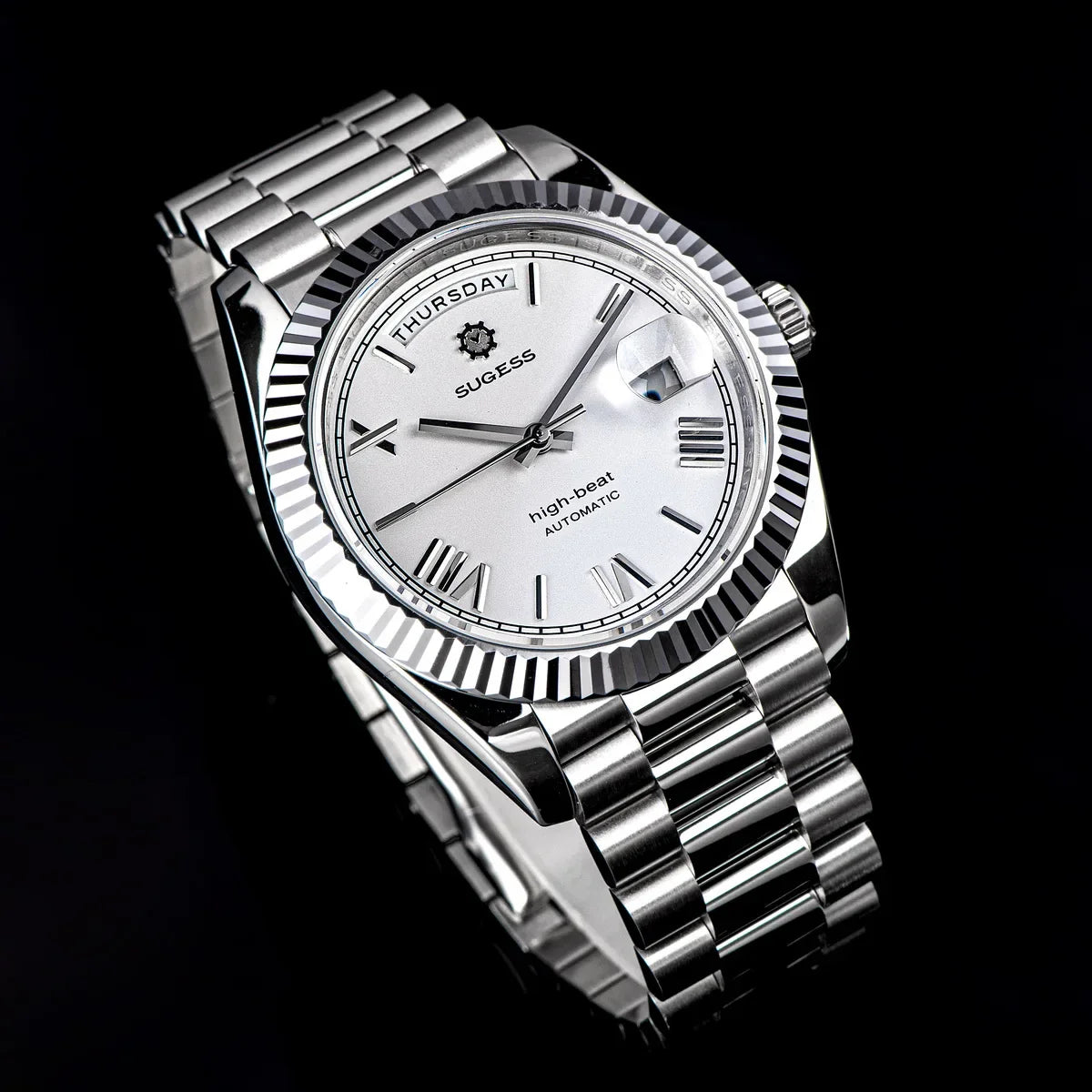 2023 neue Sugess Uhr von Männern 40mm Tag Datum automatische Dandong Sl3034 Uhrwerk Retro mechanische Armbanduhr Saphirglas golden