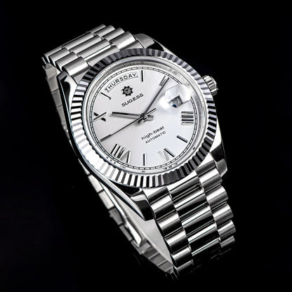 2023 neue Sugess Uhr von Männern 40mm Tag Datum automatische Dandong Sl3034 Uhrwerk Retro mechanische Armbanduhr Saphirglas golden