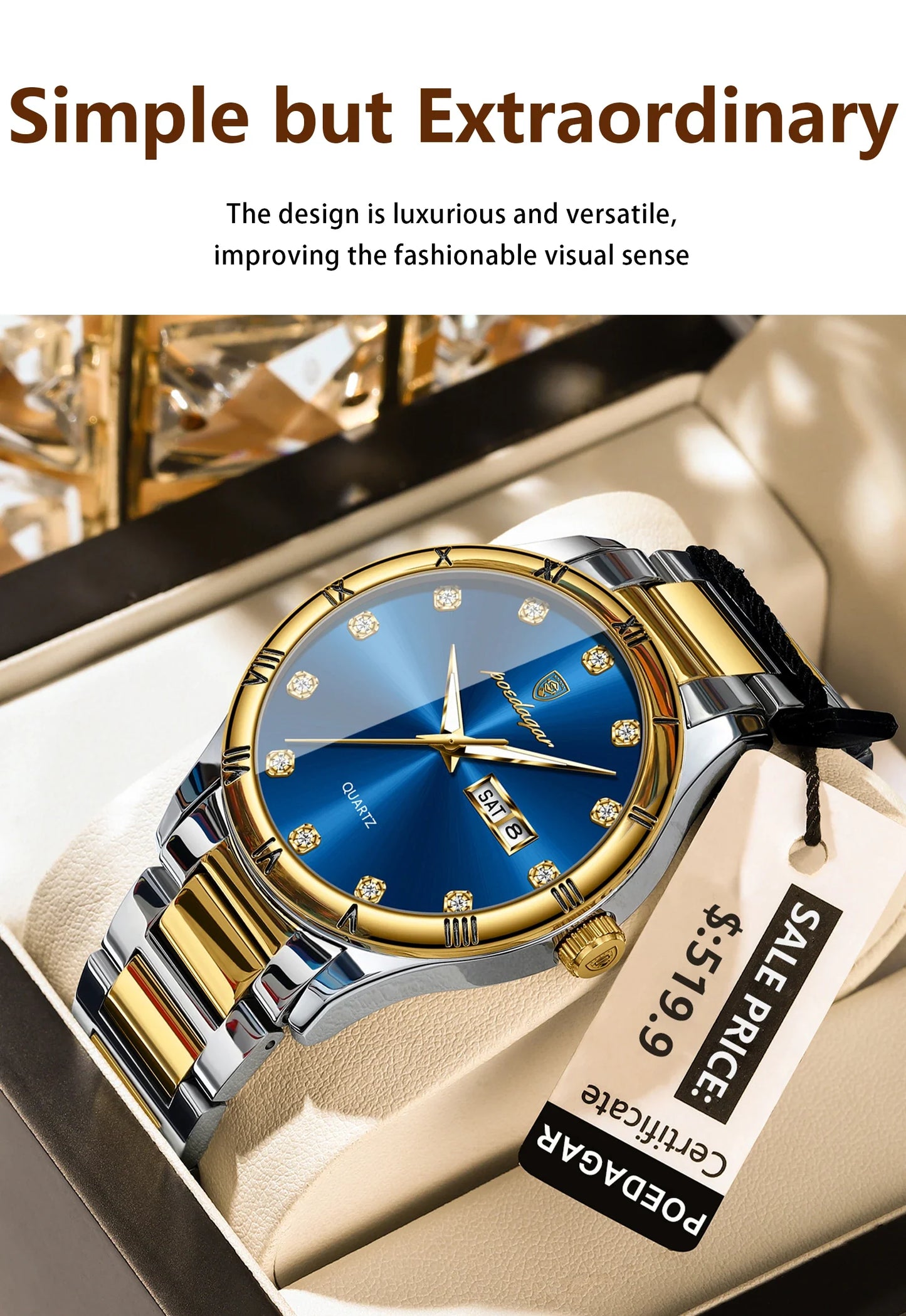 POEDAGAR Top Luxus Uhr Für Mann Datum Woche Wasserdicht Leucht Mann Armbanduhr Quarz Edelstahl herren Uhren Sport Reloj