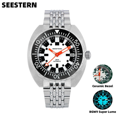 SEESTERN SUB300T Luminous Diver Watch Automatic Men Date 200m Turn Bracelet Wristwatches Retro Mechanical Sapphire Ceramic New