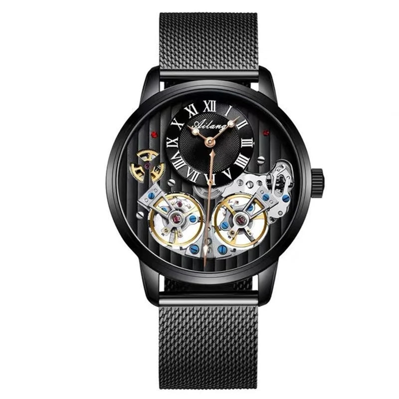 AILANG Top Marke Luxus Uhr Männer Automatische Leucht Schwarz Uhr Männer Doppel Tourbillon Wasserdichte Mechanische Uhr Relogio