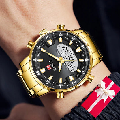 Top Marke Luxus Männer Armbanduhr Wasserdichte Sport Digitale Uhren Männer LED Stahl Militär Quarzuhr Gold farbe Große Zifferblatt Uhr