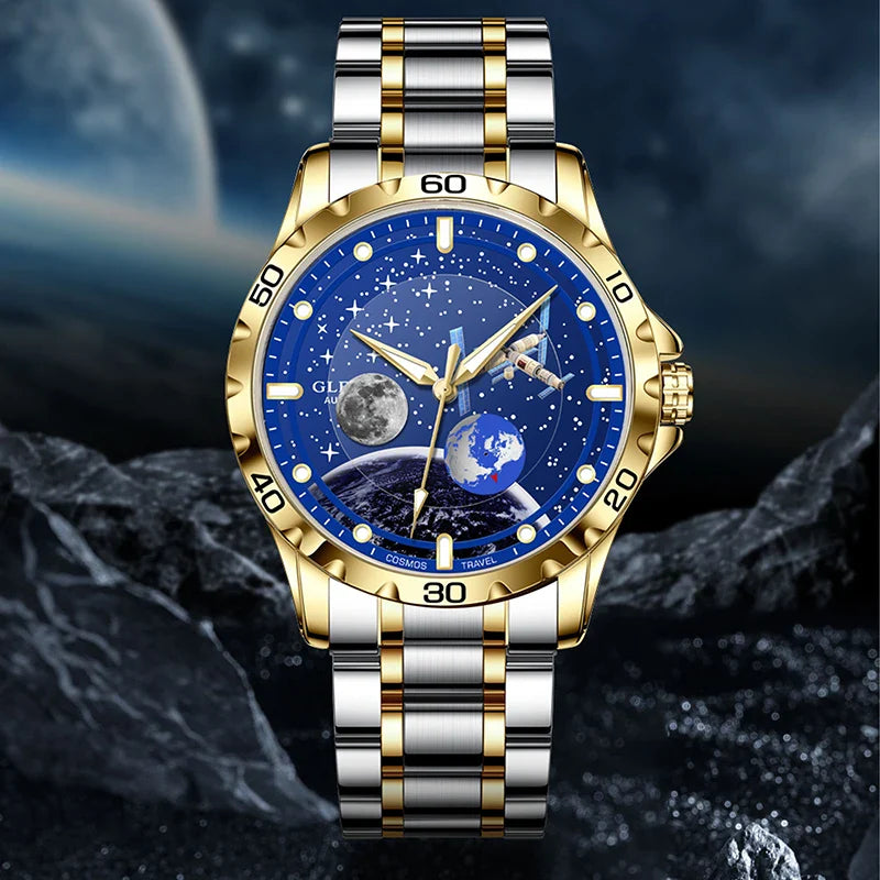 2025 NEUE GLENAW Männer Automatische Uhren Skeleton Starry Sky Mond Phase Leuchtende Wasserdichte Edelstahl Mechanische Uhr Männer