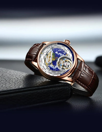 AESOP Diamond Luxury Flying Tourbillon Movement Watch For Men Earth Enamel Dial  Sapphire Skeleton Mechanical Watches Business A