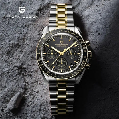 PAGANI DESIGN 2025, Silber, Gold, Mond, Luxus-Quarzuhren, Herren-Sport-Chronograph, Saphirglas, Edelstahluhr für Herren
