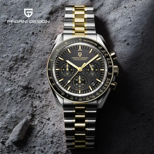 PAGANI DESIGN 2025, Silber, Gold, Mond, Luxus-Quarzuhren, Herren-Sport-Chronograph, Saphirglas, Edelstahluhr für Herren
