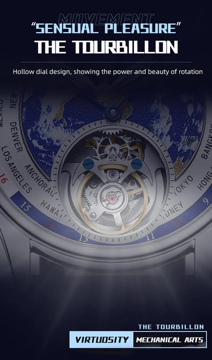 AESOP Diamond Luxury Flying Tourbillon Movement Watch For Men Earth Enamel Dial  Sapphire Skeleton Mechanical Watches Business A