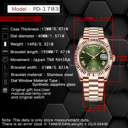 PAGANI DESIGN DD40 Herrenuhren 2024, Top-Luxus-Roségold-Uhr für Herren, automatische mechanische Armbanduhren, wasserdichte Geschenkuhr