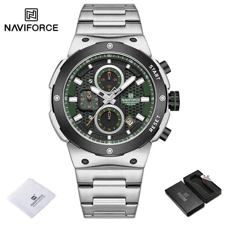 NAVIFORCE 2025, Herren-Quarzuhr, Sport-Militäruhr für Herren, wasserdicht, leuchtendes Datum, Chronograph, Edelstahl, Herrenuhren