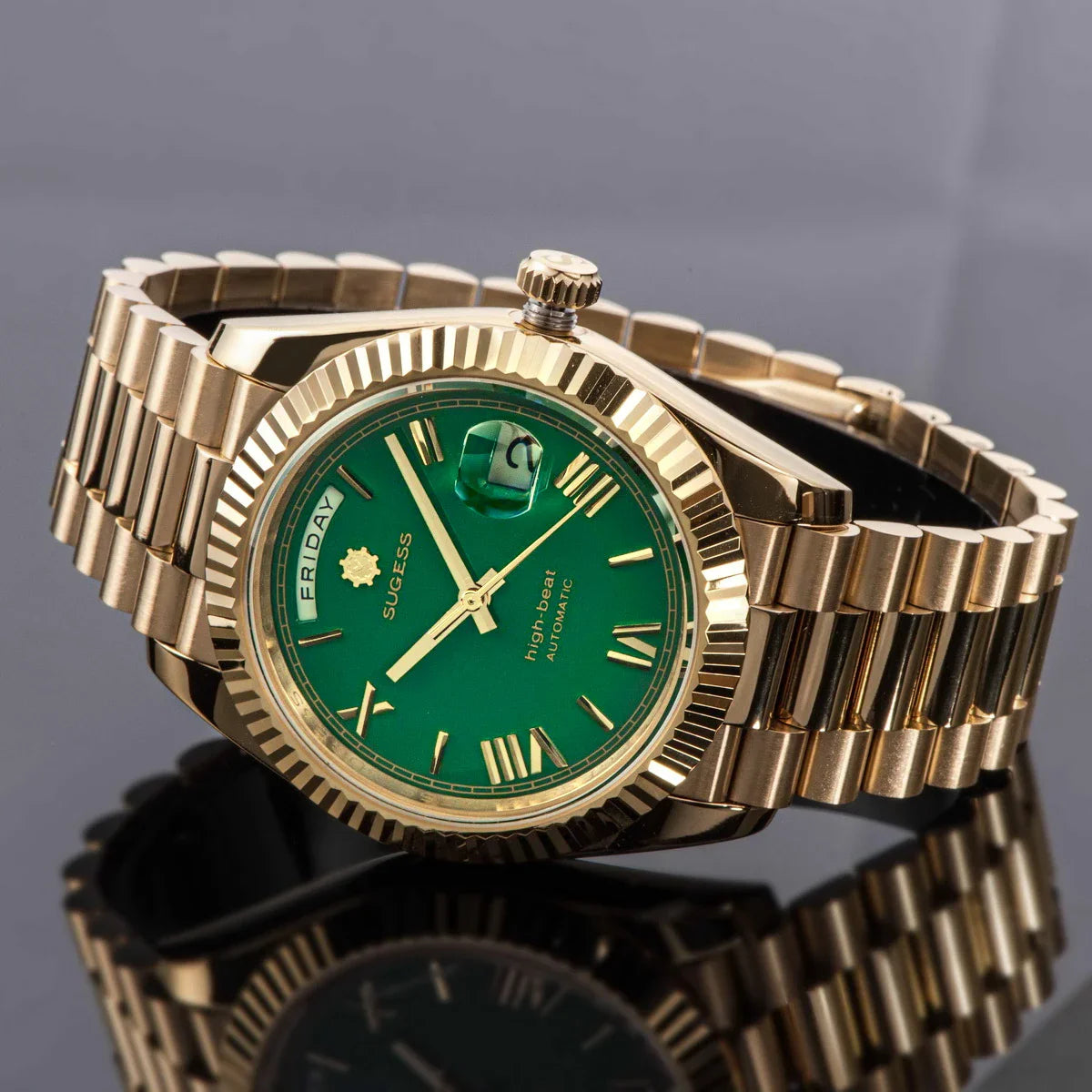 2023 neue Sugess Uhr von Männern 40mm Tag Datum automatische Dandong Sl3034 Uhrwerk Retro mechanische Armbanduhr Saphirglas golden