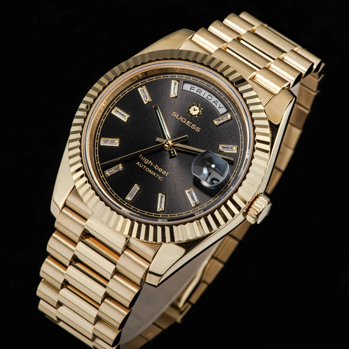 2023 neue Sugess Uhr von Männern 40mm Tag Datum automatische Dandong Sl3034 Uhrwerk Retro mechanische Armbanduhr Saphirglas golden