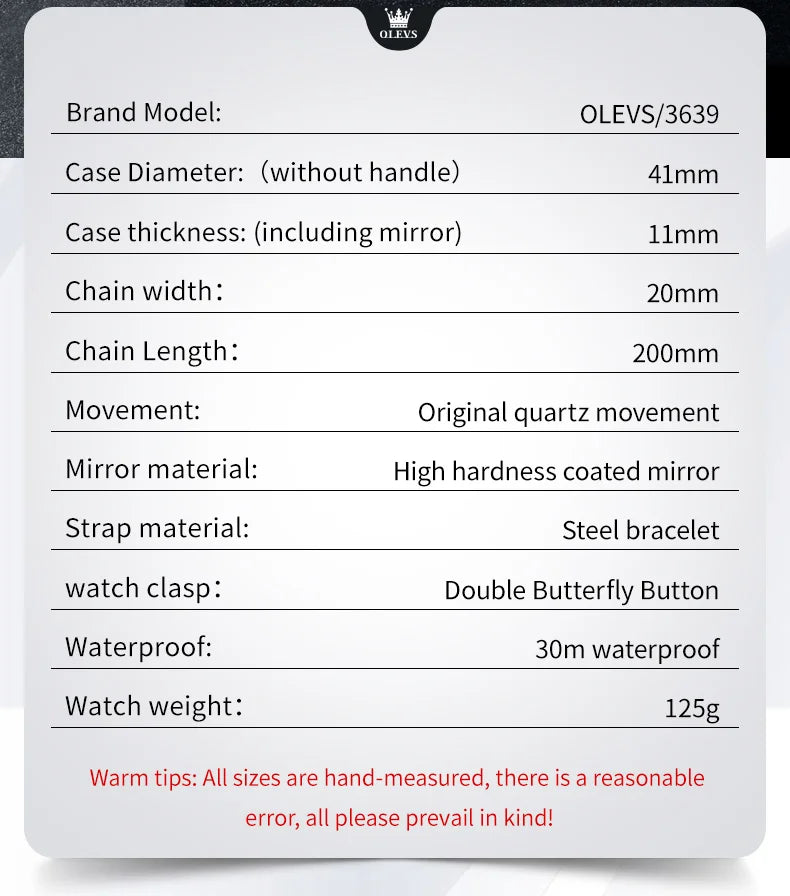 OLEVS 3639 Top Marke Original Luxus Neue Quarzuhr Edelstahl Uhr Für Männer Wasserdicht Leucht Mond Phase Herren Uhr