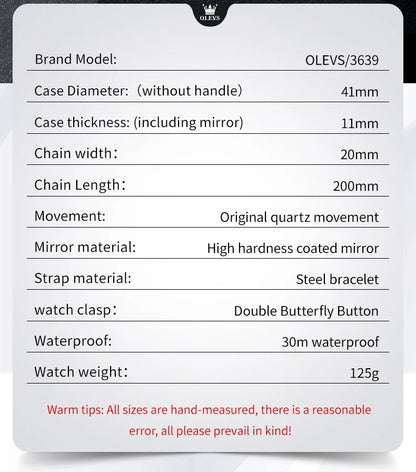 OLEVS 3639 Top Marke Original Luxus Neue Quarzuhr Edelstahl Uhr Für Männer Wasserdicht Leucht Mond Phase Herren Uhr