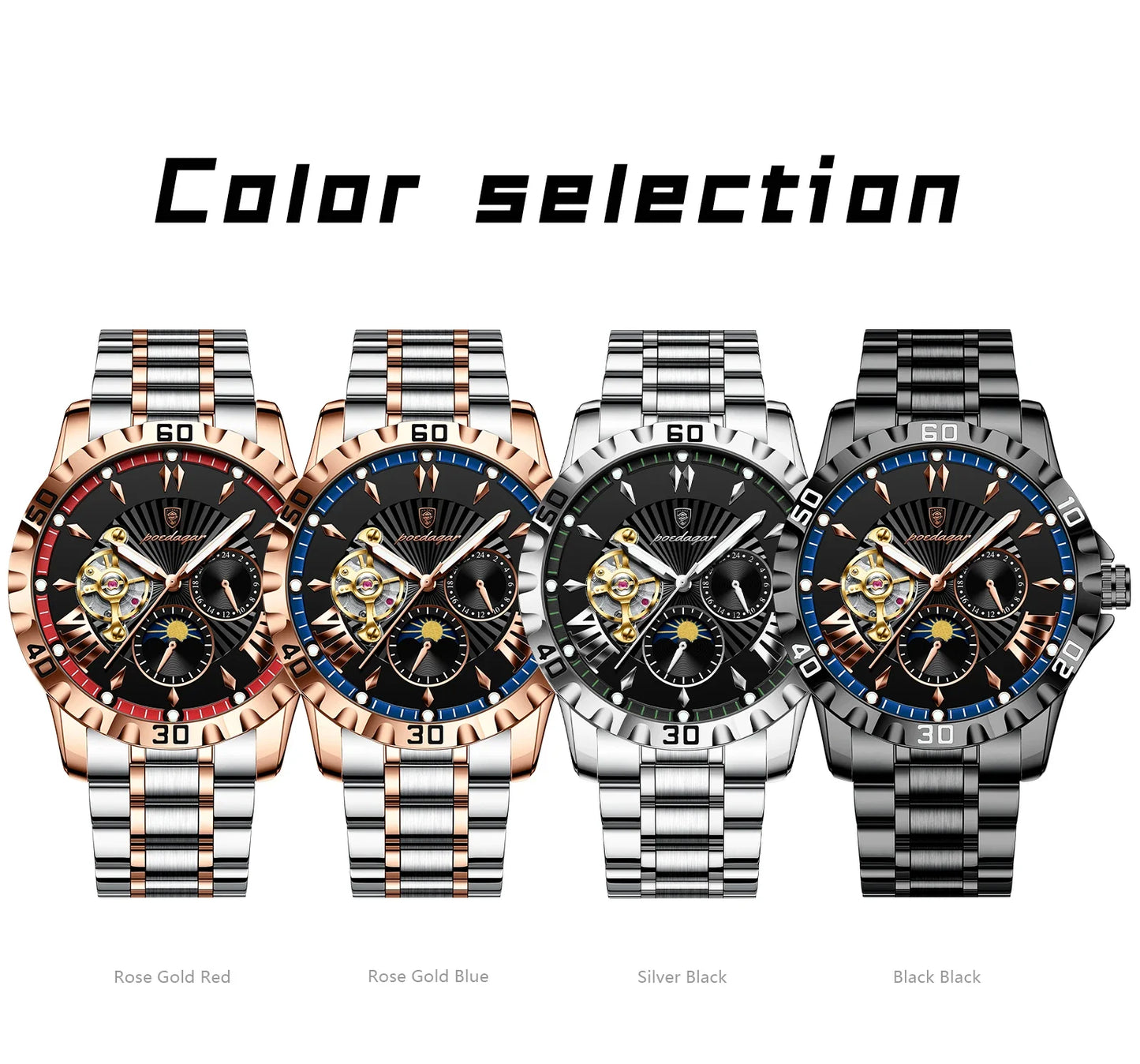 POEDAGAR Luxus Männer Uhr Hohl Tourbillon Automatische Mechanische Mann Uhr Wasserdicht Leucht Edelstahl herren Uhren + Box